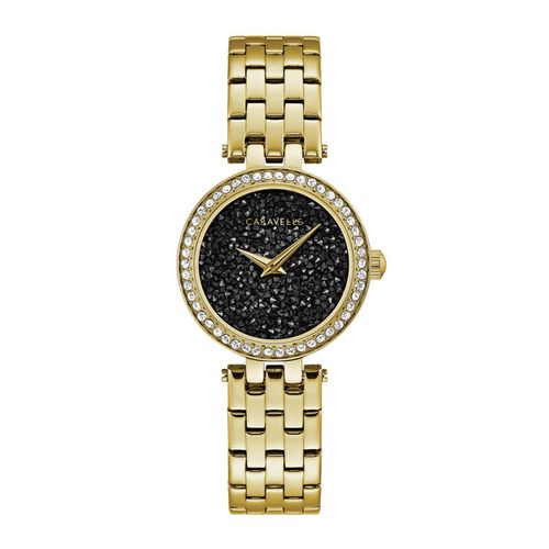 Women's Crystal Watch - Black Dial Yellow Gold Steel Bracelet / 44L243 - Caravelle - Modalova