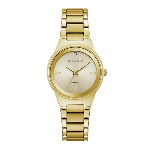 Women's Diamond Watch - Gold Dial Yellow Gold Stainless Steel / 44P101 - Caravelle - Modalova