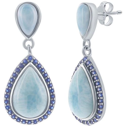 Women's Earrings - Double Pearshaped Blue Larimar and CZ / D-7740 - Caribbean Treasures - Modalova