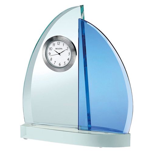 Desk Clock - Windswept III Sailboat Silver Bezel White Dial / B6215 - Bulova - Modalova
