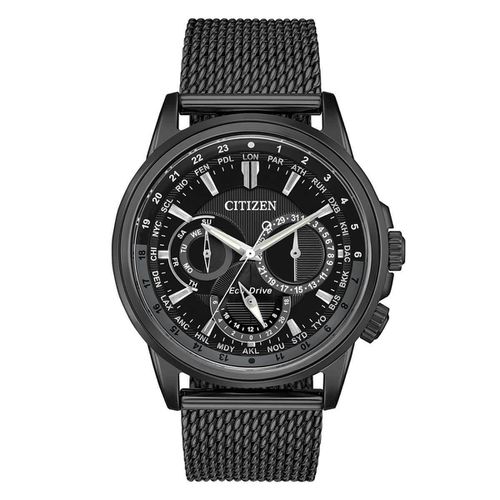 Men's Mesh Bracelet Watch - Calendrier World Time Black IP Steel / BU2025-76E - Citizen - Modalova