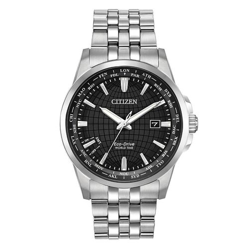 Men's Bracelet Watch - World Time Black Dial Stainless Steel / BX1000-57E - Citizen - Modalova