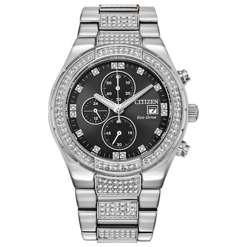 Men's Chronograph Watch - Crystal Black Dial Silver Tone Bracelet / CA0750-53E - Citizen - Modalova