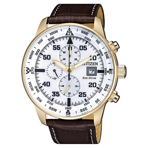 Men's Chronograph Watch - Eco-Drive Brown Leather Strap / CA0693-12A - Citizen - Modalova