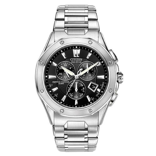 Men's Chronograph Watch - Signature Octavia Perpetual Eco-Drive Black Dial - Citizen - Modalova