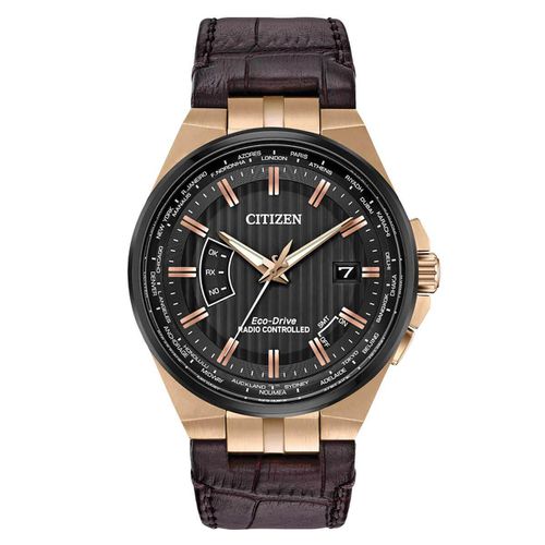 Men's Eco-Drive Watch - World Perpetual A-T Brown Leather Strap / CB0168-08E - Citizen - Modalova