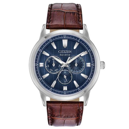 Men's Eco-Drive Leather Strap Watch - Corso Blue Dial / BU2070-12L - Citizen - Modalova