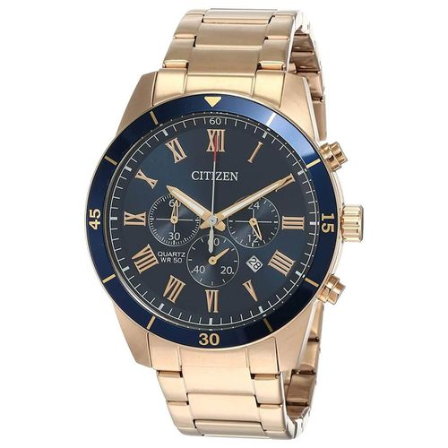 Men's Quartz Watch - Chronograph Blue Dial Rose Gold Bracelet / AN8169-58L - Citizen - Modalova