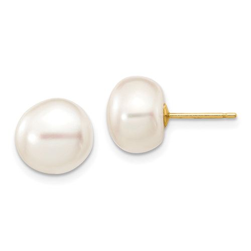 K 9-10mm White Button Freshwater Cultured Pearl Stud Post Earrings - Jewelry - Modalova