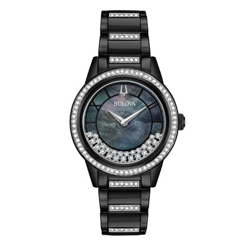Women's Bracelet Watch - Crystal TurnStyle Black MOP Dial Two Tone / 98L252 - Bulova - Modalova
