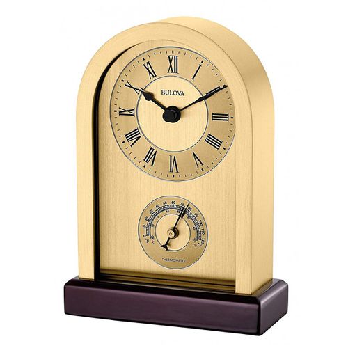 Traditional Desk Clock & Thermometer - Harding Brass Finish Metal / B5008 - Bulova - Modalova