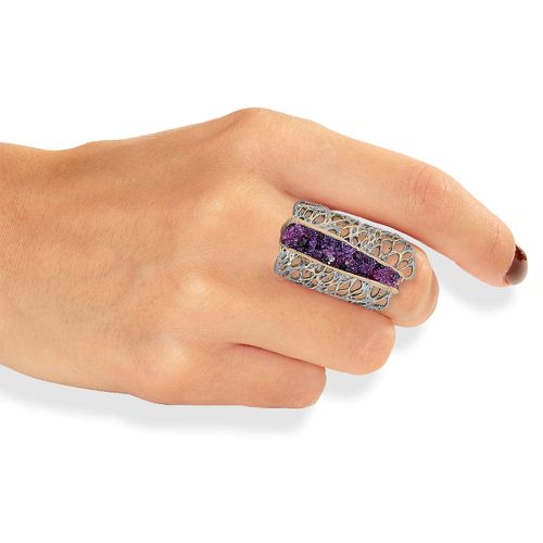 Silver Ring With Purple Crystals - Tina Kotsoni - Modalova