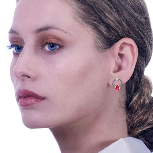 Gold Plated Silver Earrings Circles With Zircons - Alexandros Rallis - Modalova