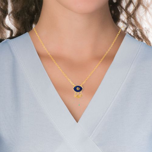 Gold Plated Silver Necklace With Blue Enamel Evil EyeIAnthos - Zina - Modalova