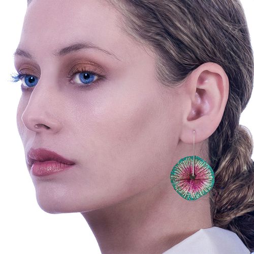 Flower Earrings From Papier-Mâché Turquoise Pink I Anthos - No Jewelry - Modalova
