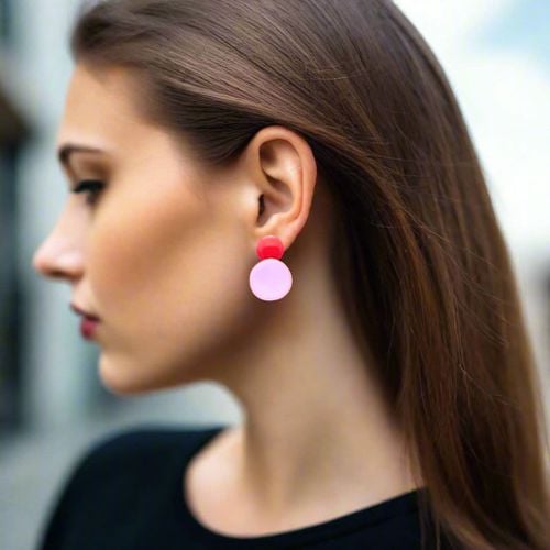 Eleni Ioannidi - Gold Earrings with Red Pink Enamel - Eleni Ioannidou - Modalova