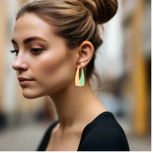 Gold Hoop Earrings With Green Enamel - Miliarakis - Modalova