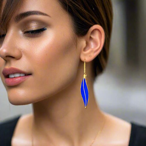 Gold Plated Silver Gold Blue Earrings Leaves - Stavros - Modalova