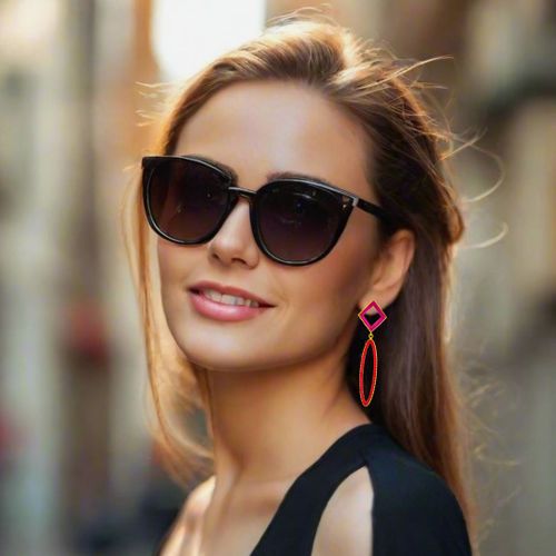 Eleni Ioannidi - Gold Red & Fucsia Enamel Earrings - Eleni Ioannidou - Modalova