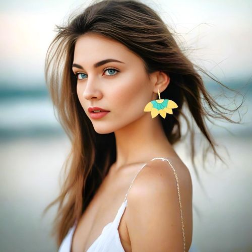 Leather Turquoise Gold Earrings - Leather Trinkets - Modalova