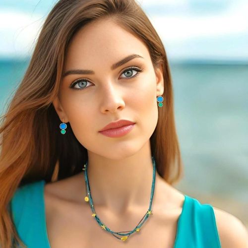 Blue Necklace with Gold Sea Elements - Onirolithi - Modalova