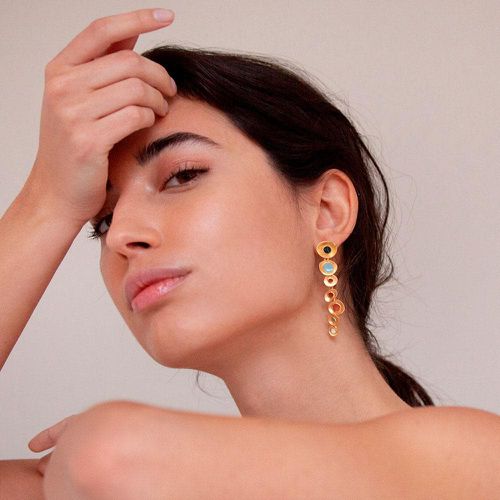 Gold Long Enamel Earrings Favorita Colors - Joidart - Modalova