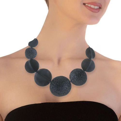 Handmade Statement Black Short Leather Necklace 7pm - Marina Panayiotoulia - Modalova