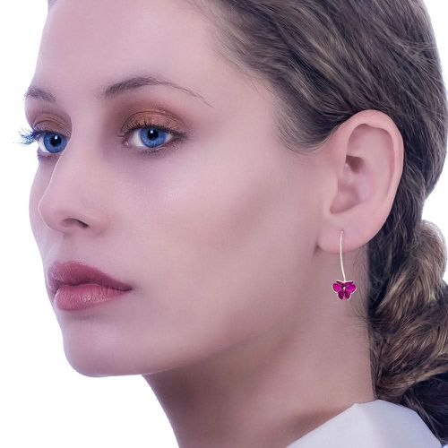 Handmade Silver Fuchsia Clover Flower Hoop Earrings - Anna Stypsianou - Modalova