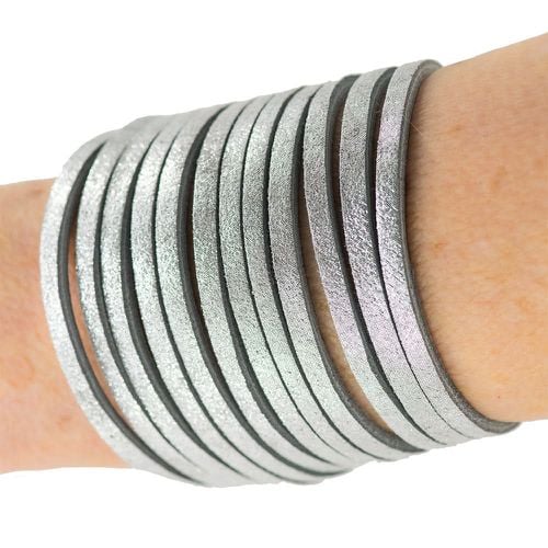 Pm - Handmade Leather Bracelet Silver Fringes - Marina Panayiotoulia - Modalova