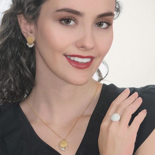 Gold Stud Earrings With Pearls - Tonia Makri - Modalova