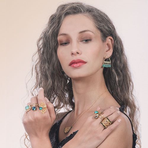 Gold Plated Silver Earrings With Onyx - Tonia Makri - Modalova