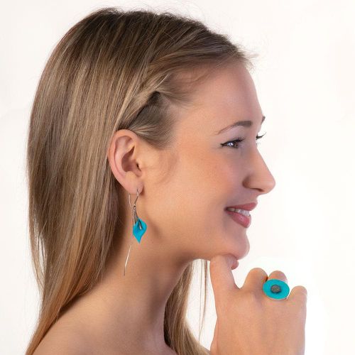 Black Silver Turquoise Lily Earrings - Stavros - Modalova