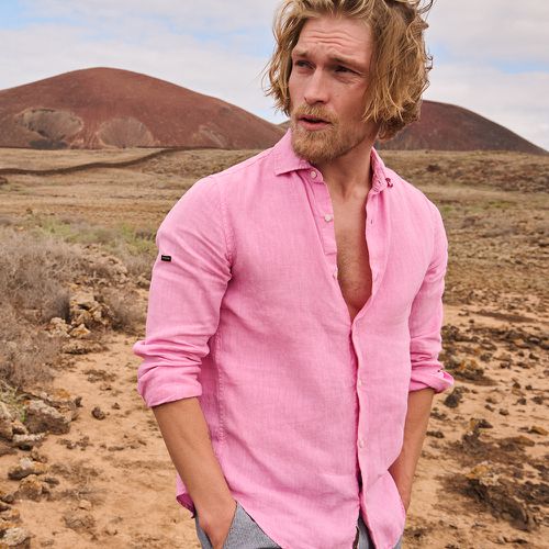 Men's Casual Linen Long Sleeve Shirt Pink / Fuchsia Pink - Size: L - Superdry - Modalova