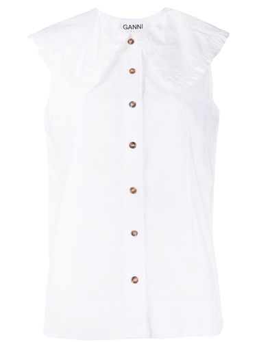 Ruched Organic Cotton Sleeveless Shirt - Ganni - Modalova