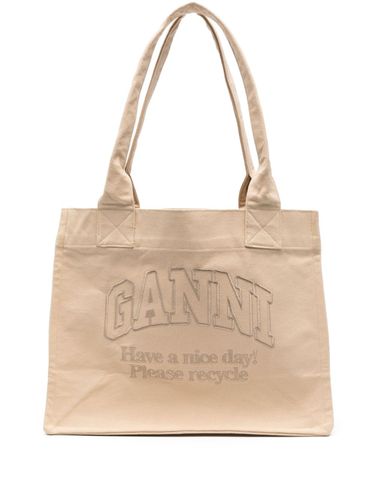 GANNI - Logo Large Cotton Tote Bag - Ganni - Modalova