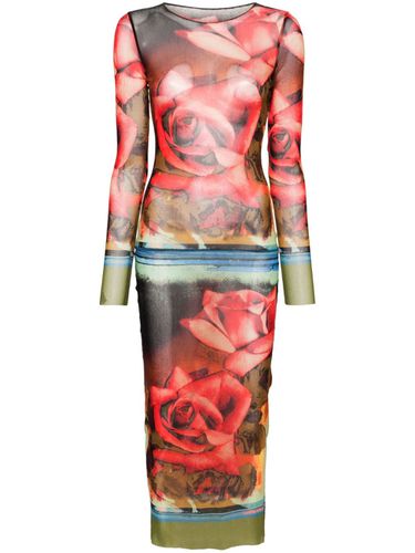 Roses Print Mesh Long Dress - Jean Paul Gaultier - Modalova