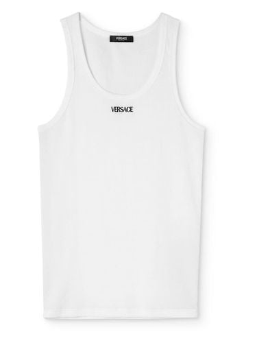 Logo Ribbed Cotton Tank Top - Versace - Modalova