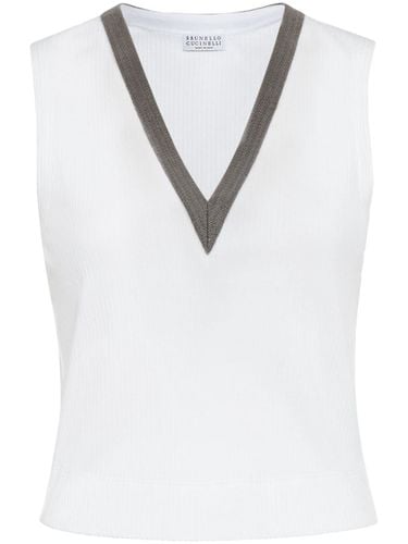 Cotton V-necked Top - Brunello Cucinelli - Modalova