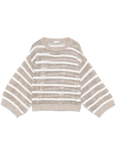 Striped Linen Crewneck Sweater - Brunello Cucinelli - Modalova