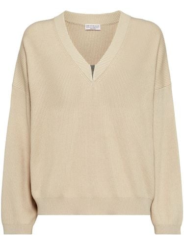 Cotton V-necked Sweater - Brunello Cucinelli - Modalova