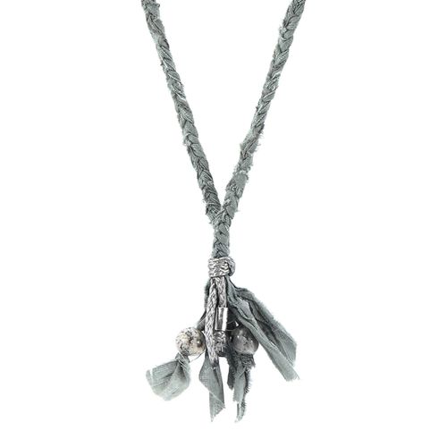 Jasper Marcus Silver Stone and Braided Cotton Voile SKINNY Necklace x Wrap Bracelet - ANCHOR & CREW - Modalova