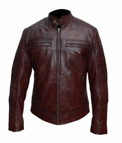 Brown Wax Genuine Leather Biker-style Jacket - Feather skin - Modalova