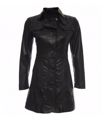 Women's Fashion Leather Coat Black - Feather skin - Modalova