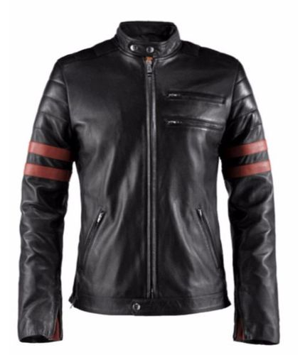Retro Fight Club Hybrid Mayhem Biker Black Faux Leather Jacket with Red Stripes - Feather skin - Modalova
