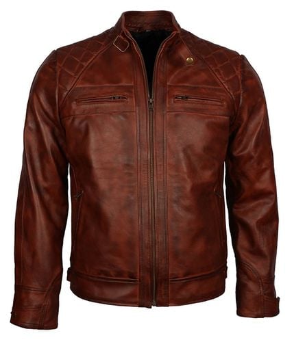 Vintage Brown Crocodile Quilted Biker Motorcycle Genuine Leather Jacket M - Feather skin - Modalova