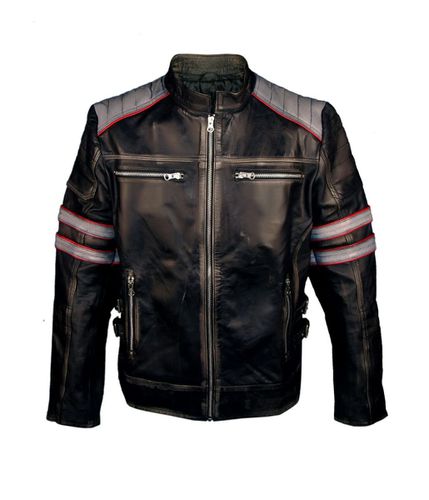 Men's Biker Leather Jacket Black S - Feather skin - Modalova