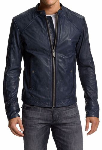 Men's Fashion Blue Leather Jacket FSH069 - Feather skin - Modalova