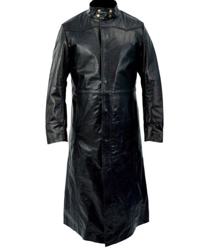 Neo Matrix Keanu Reeves Black Genuine Leather Trench Coat - Feather skin - Modalova
