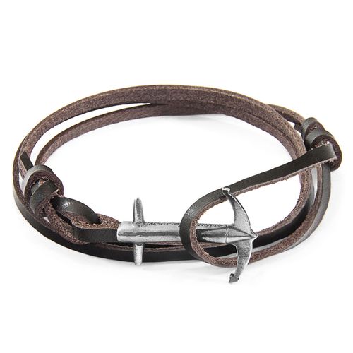 Dark Admiral Anchor Silver and Flat Leather Bracelet - ANCHOR & CREW - Modalova