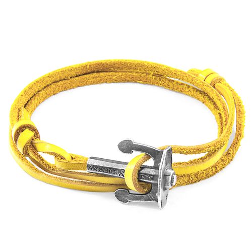 Mustard Union Anchor Silver and Flat Leather Bracelet - ANCHOR & CREW - Modalova
